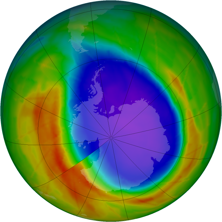 Antarctic ozone map for 05 October 2009